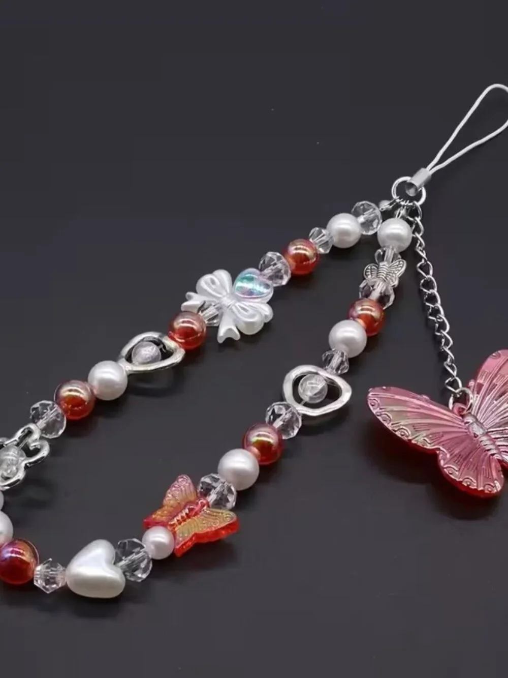 Shiny butterfly beaded Y2K-inspired phone chain